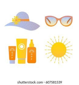 Vector Illustration, Sun Protection Icons Set.