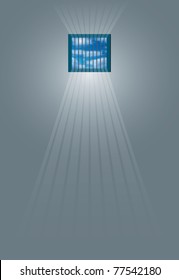 vector illustration of the sun rays beaming through the jail window into the cell