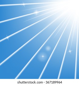 Vector illustration. Sun rays on a blue sky background