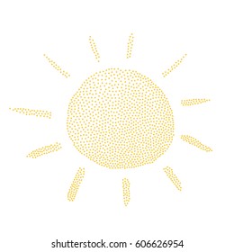 Vector illustration of the sun in retro dotted style isolated on white background.