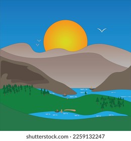 a vector illustration of sun rising
