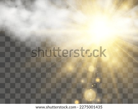 Vector illustration of the sun shining through the clouds. Sunlight. Cloudy vector.