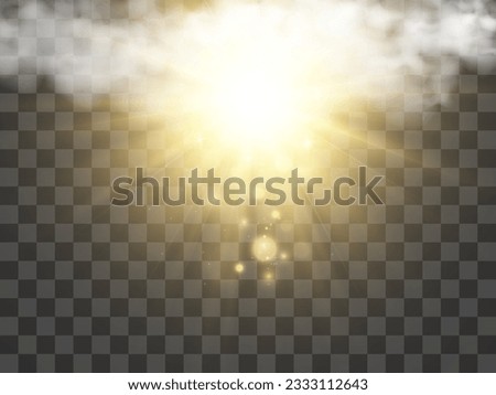 Vector illustration of the sun shining through the clouds. Sunlight. Cloudy vector.	
