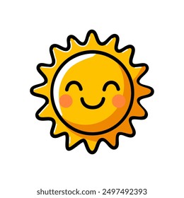 Vector Illustration of the Sun Smiles With a Cartoon, Minimalist and Flat Style Isolated in a White Background