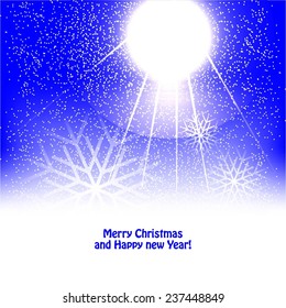 Vector illustration of Sun. Snowflakes. Snow.