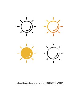 Vector illustration of sun with some strips icon or logo 4 variations, line, solid, chalk or brush,  gradient design style