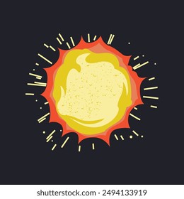 Vector illustration of the sun as a star in flat cartoon style. Galaxy yellow star, astronomy, space science. Celestial solar body, bright light, cosmic phenomena for science, educational materials