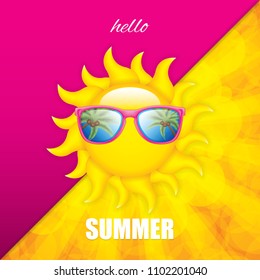 Vector illustration of sun with sunglasses, minimal summer concept background