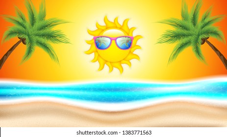 Vector illustration of sun with sunglasses, summer concept poster