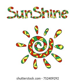Vector illustration of the sun with text. Colorful illustration.