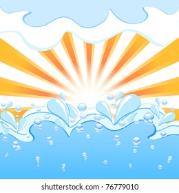 Vector illustration of a sun with the waves and water  drops