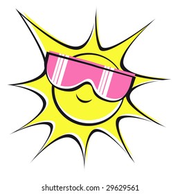 Vector Illustration Of Sun Wearing Pink Sun Glasses