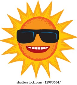 Vector illustration of sun wearing sunglasses