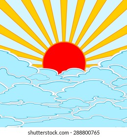 vector illustration of sunburst and cloud