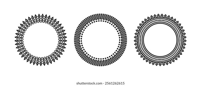 Vector illustration of a sunburst collection: radiating beams and logotype design elements.