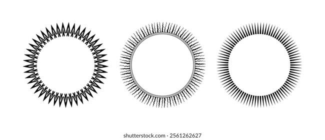 Vector illustration of a sunburst collection: radiating beams and logotype design elements.