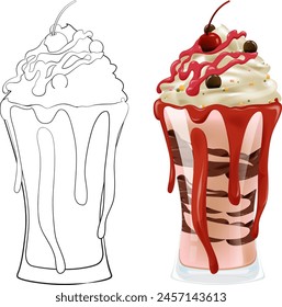 Vector illustration of a sundae, sketched and colored.