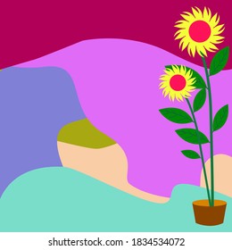Ilustración vectorial de un girasol con fondo colorido