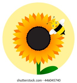 vector illustration of sunflower and cute bee