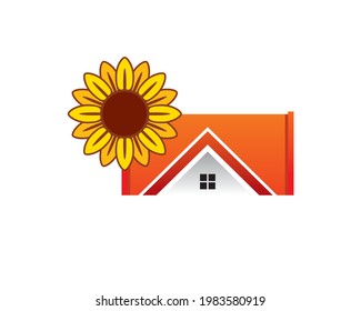 ilustración vectorial de girasol y casa 