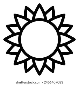 Vector illustration of a sunflower icon in a simple black and white design. Editable stroke.