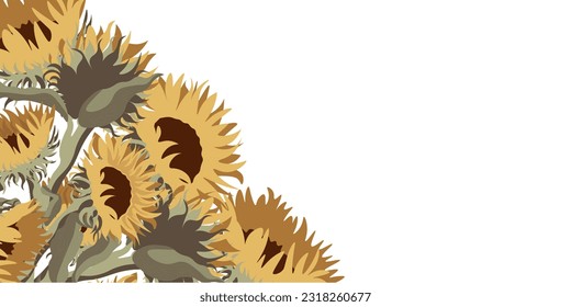 Vektorgrafik. Sonnenblume, einzelne Vektorgrafik. Hintergrund für Postkarte, Banner, Poster, Platz für Text. Realistische Sonnenblume.