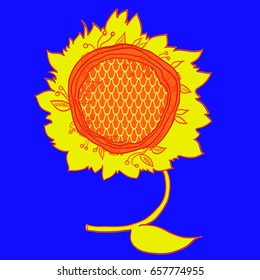 Vector illustration of a sunflower on a blue background.