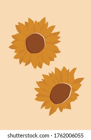 Vector illustration of sunflower on the orange isolated background. Summer minimalist printable wall poster.