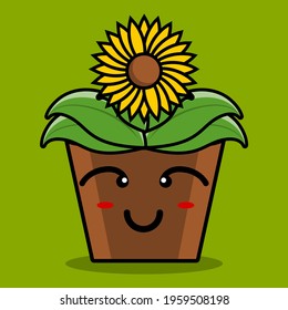 Vector illustration of a sunflower pot. Suitable for wallpaper design purposes that give the impression of cute and sweet