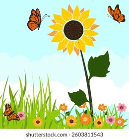 vector illustration of sunflower scenery