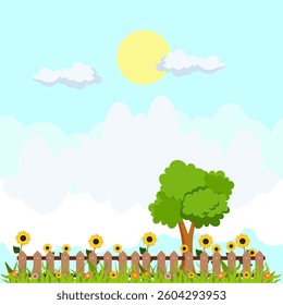 vector illustration of sunflower scenery
