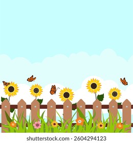 vector illustration of sunflower scenery