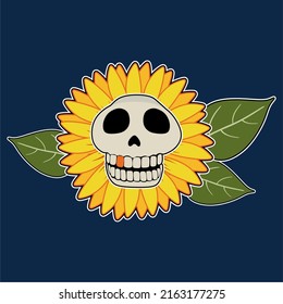 vector illustration of a sunflower skull, good for printing on t-shirts, stickers and emblems