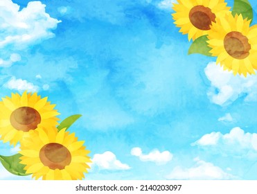 Vector illustration of sunflowers and blue sky