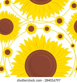 Vector illustration of  sunflowers seamless pattern background