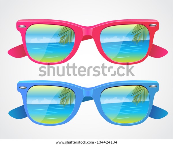 Vector Illustration Sunglasses Colorful Beach Reflection Stock Vector Royalty Free 134424134 7329