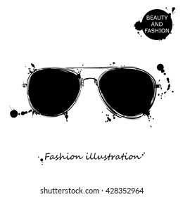 Vector illustration of sunglasses. Fashion illustration. Beauty and fashion. Glamour.