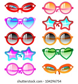 Vector illustration sunglasses icons. Ten multicolor set