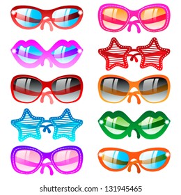 Vector illustration sunglasses icons. Ten multicolor set