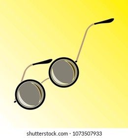 Vector illustration of sunglasses on a yellow background. Vintage fashion. Flat style.