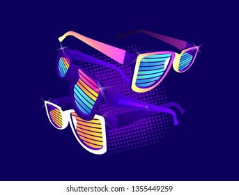 vector illustration sunglasses retro style on dark background, futuristic image, t-shirt printing
