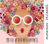 Vector illustration of a sunglasses woman with floral pattern on her hair