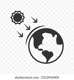 Vector illustration of sunlight to earth icon in dark color and transparent background(png).