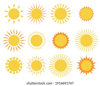 Vector illustration of sunnies shapes. Sunny. Good weather. Solar icons symbol set. Sunlight sign.