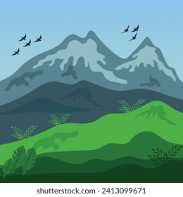 Vector illustration of sunny atmosphere mountain landscape.