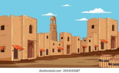 Vector illustration of a sunny desert town