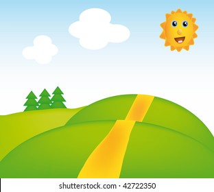 vector illustration of sunny landscape isolated on background