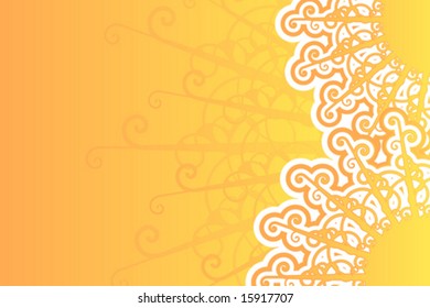 Vector illustration of a sunny retro background with abstract floral swirls and gradient background.
