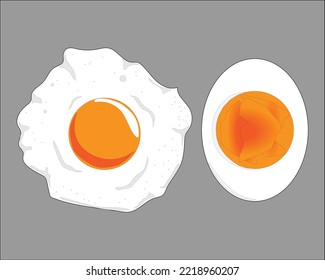 vector illustration of sunny side down eggs and boiled eggs that look white and yellow
