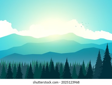 Vector illustration of sunrise at the mountain